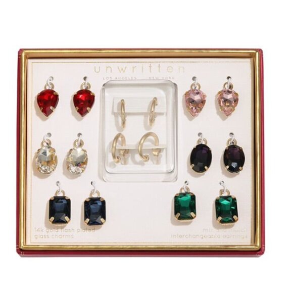 Unwritten Earrings Multi-Color Glass Mix and Match Hoop Interchangeable Set NIB - Picture 1 of 7